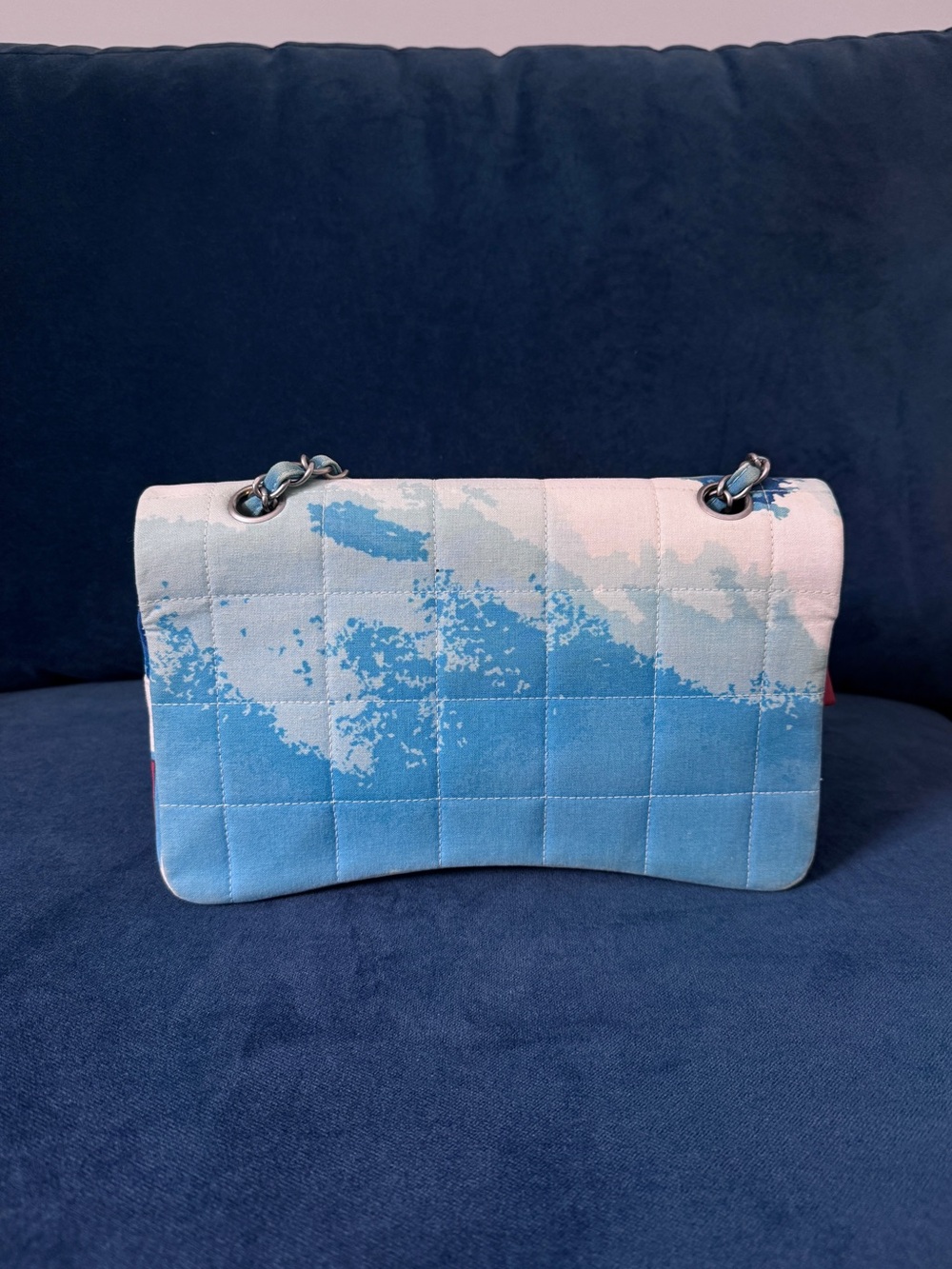 Rare Chanel 2002 Surf Line Choco Bar flap Blue Canvas Silver Hardware - Picture 3 of 17